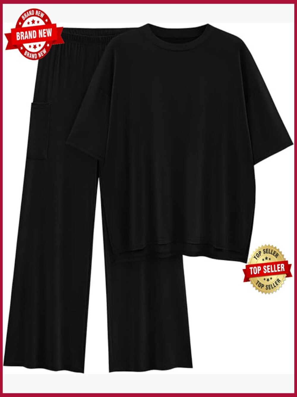 Lounge Set 2 Piece Wide Leg Pants & Top Loose Fit Soft